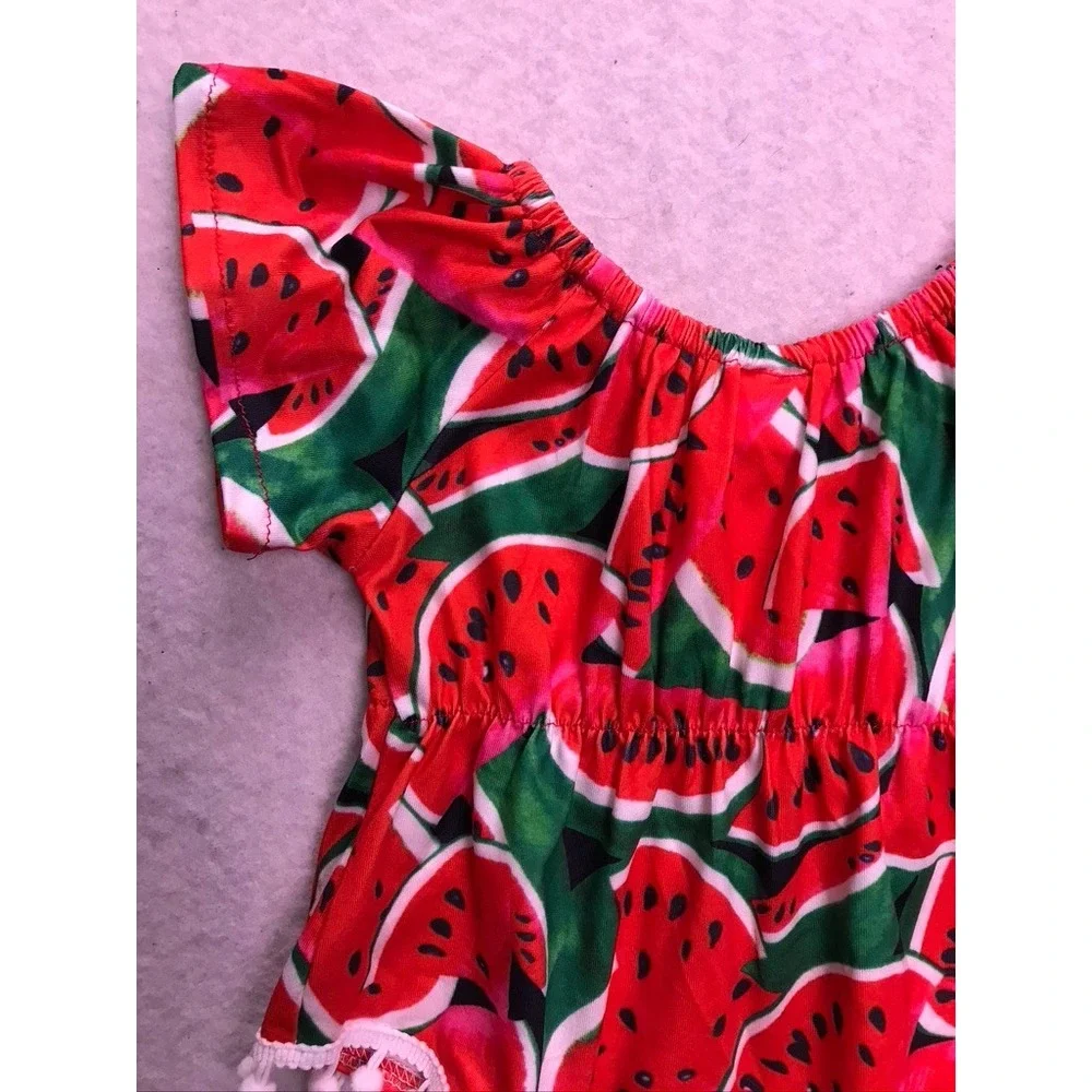 Boutique Watermelon Bubble Romper Baby 0-3M Red Pom Pom Trim Set